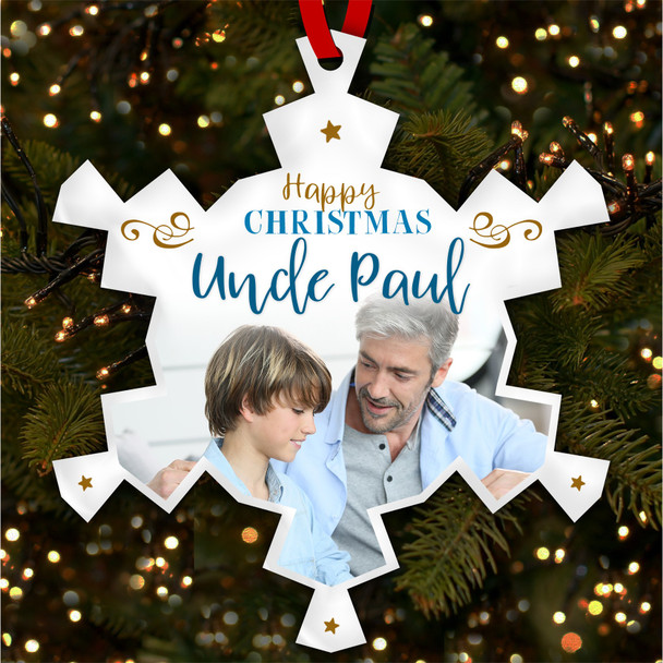 Uncle Happy Photo Snowflake Personalised Christmas Tree Ornament Decoration