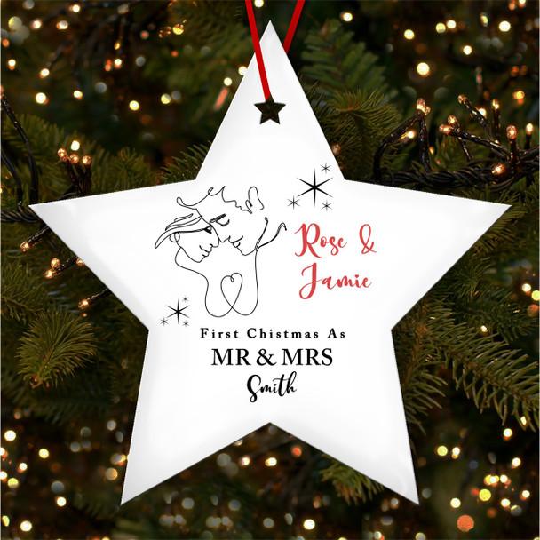 First As Mr & Mrs Couple Star Personalised Christmas Tree Ornament Decoration