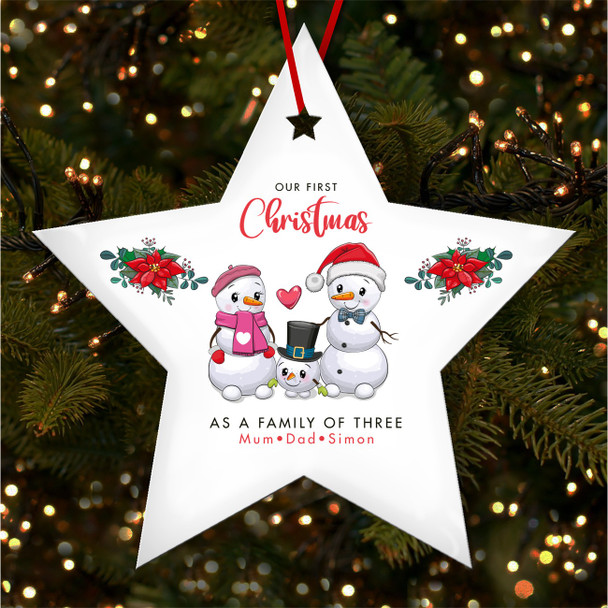 Our First As A Family 3 Snowman Personalised Christmas Tree Ornament Decoration