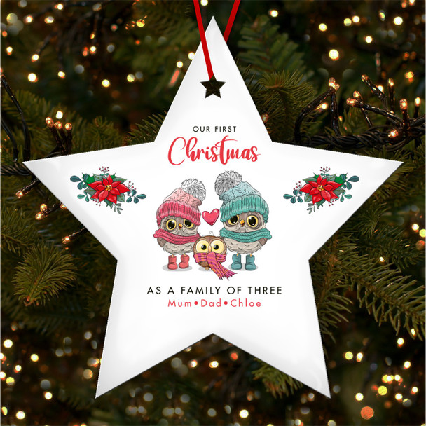 Our First As A Family Owls Star Personalised Christmas Tree Ornament Decoration