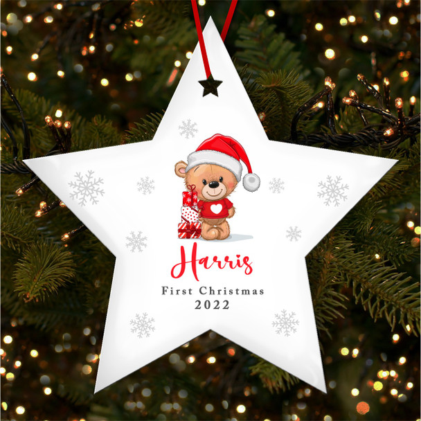 Teddy Bear Baby's 1st Star Personalised Christmas Tree Ornament Decoration