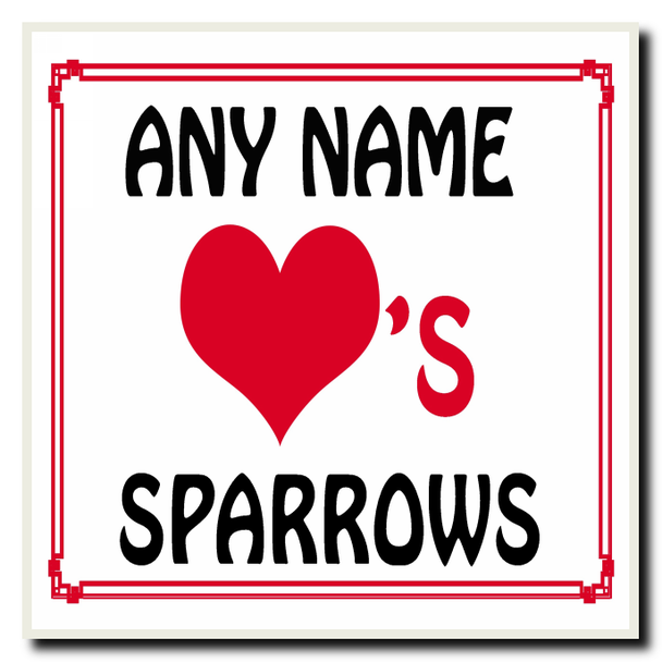 Love Heart Sparrows Personalised Coaster