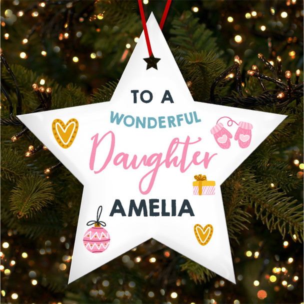 Daughter Girly Pink Blue Star Personalised Christmas Tree Ornament Decoration