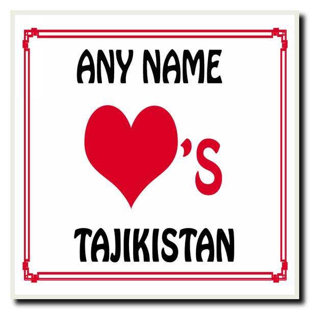 Love Heart Tajikistan Personalised Coaster