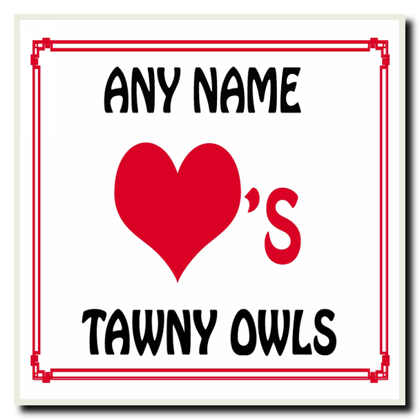 Love Heart Tawny Owls Personalised Coaster