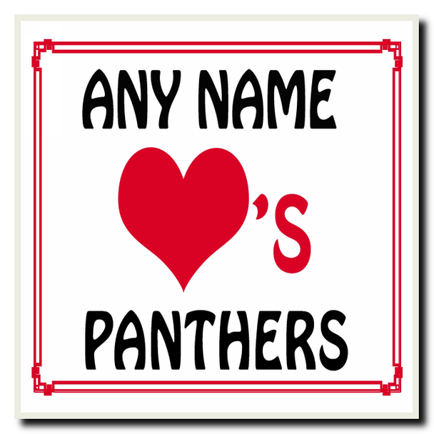 Love Heart Panthers Personalised Coaster