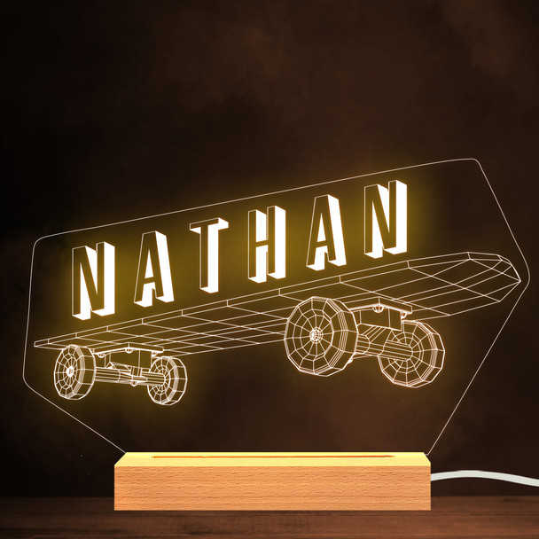 Skateboard Name Boy Sport Wheels Personalised Gift Warm White Lamp Night Light