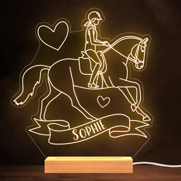 Horse Riding Banner Name Hearts Personalised Gift Warm White Lamp Night Light