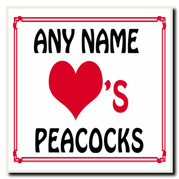 Love Heart Peacocks Personalised Coaster