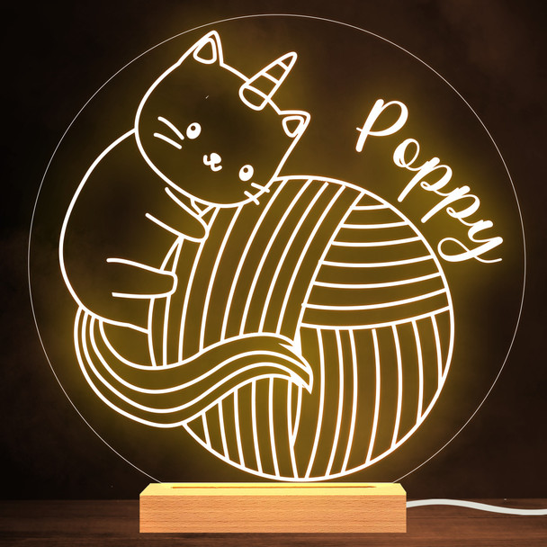 Kids Cute Cat With Wool Ball Personalised Gift Warm White Lamp Night Light