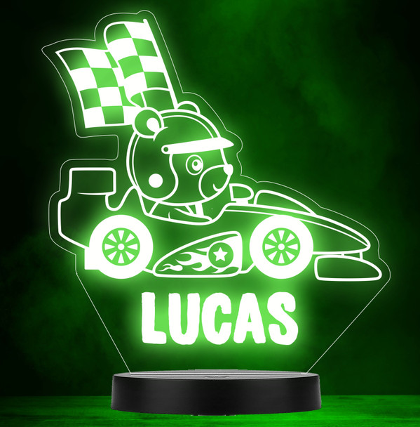 Race Car Boy Cute Bear Sport Personalised Gift Colour Change Lamp Night Light