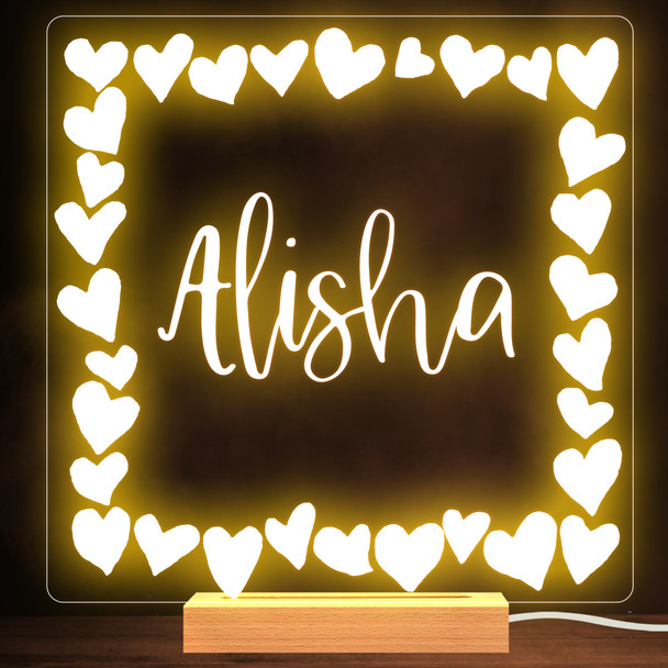 Love Heart Border Name Personalised Gift Warm White Lamp Night Light