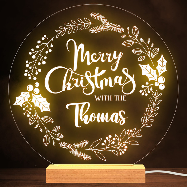 Christmas Floral Wreath Family Round Name Personalised Gift Lamp Night Light