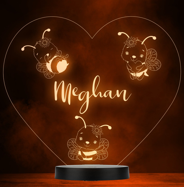 Kids Cute Bees Heart Name Personalised Gift Colour Changing Led Lamp Night Light