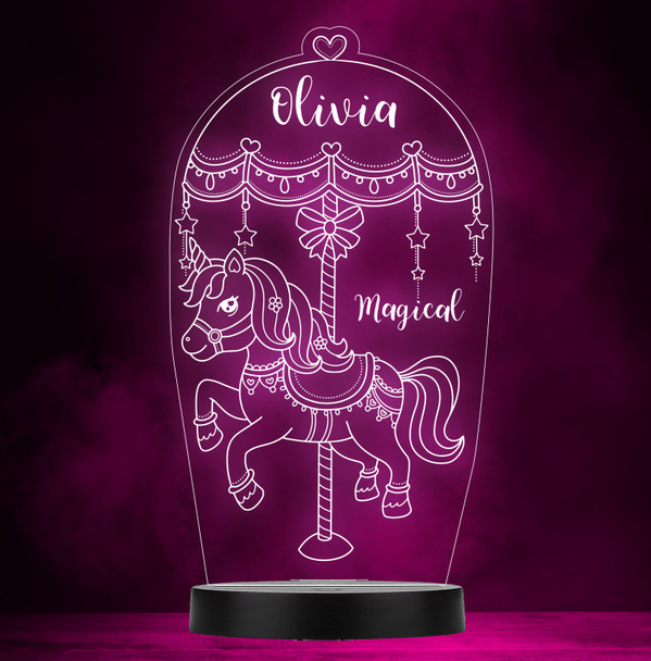 Unicorn Carousel Girl Magical Personalised Gift Colour Change Lamp Night Light