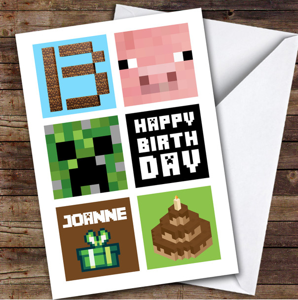 Minecraft 13th Birthday Age 13 Personalised Kids Children's Birthday Card