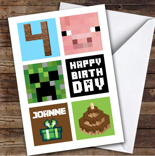 Minecraft 4th Birthday Age 4 Personalised Kids Children's Birthday Card