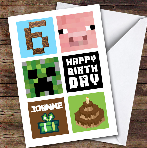 Minecraft 6th Birthday Age 6 Personalised Kids Children's Birthday Card