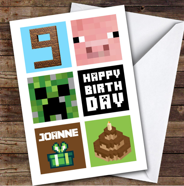 Minecraft 9th Birthday Age 9 Personalised Kids Children's Birthday Card