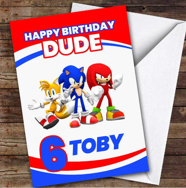 Sonic 2 Hedgehog Tales & Knuckles Dude Personalised Kids Children's Birthday Card
