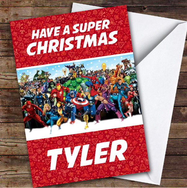 Marvel Heroes All Superhero Personalised Kids Children's Christmas Card