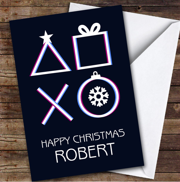 PlayStation Black White Gaming Personalised Kids Children's Christmas Card