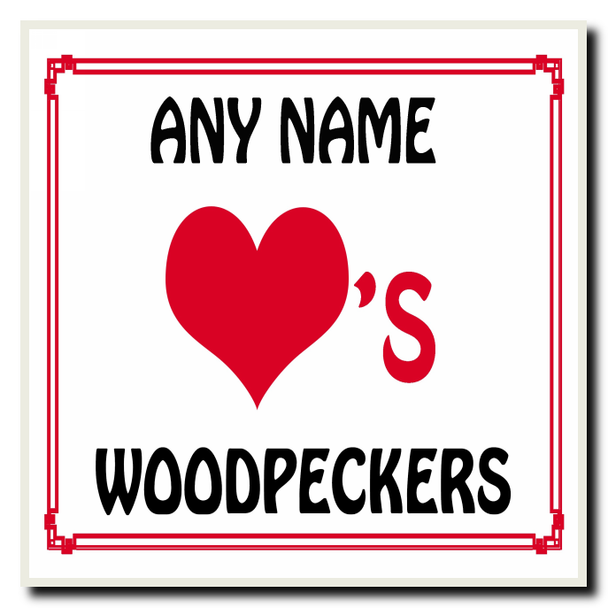 Love Heart Woodpeckers Personalised Coaster