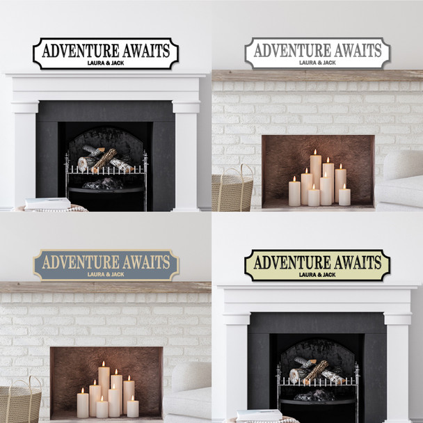 Adventure Awaits Couple Any Colour Any Text 3D Train Style Street Home Sign