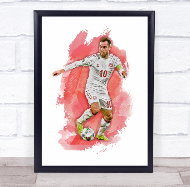 Footballer Christian Eriksen Denmark Football Player Watercolour Wall Art Print