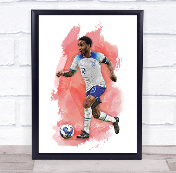 Footballer Raheem Sterling RED Football Player Watercolour Wall Art Print