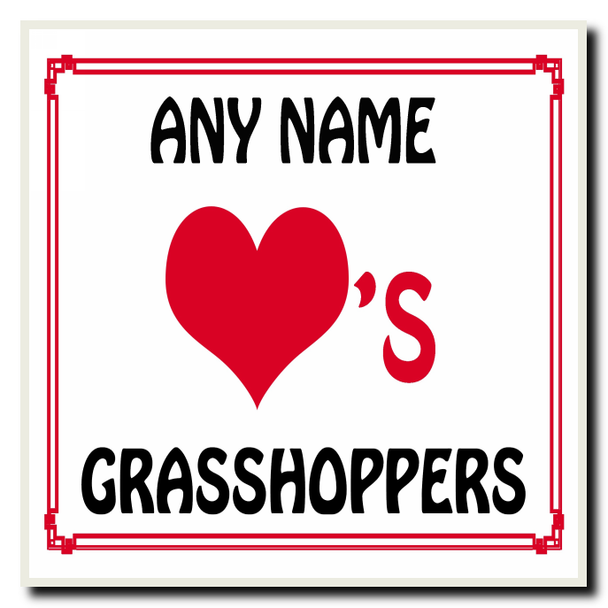 Love Heart Grasshoppers Personalised Coaster