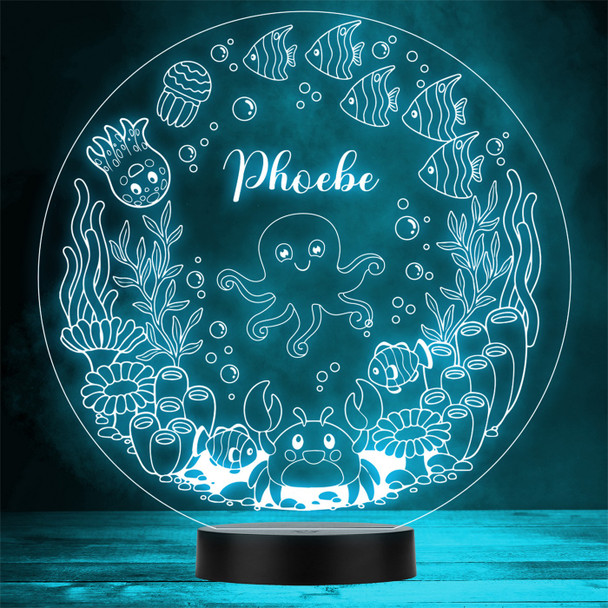 Kids Sealife Creature Round Octopus Personalised Gift Any Colour LED Night Light