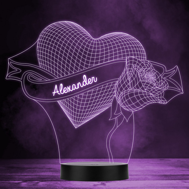 3D Effect Love Heart & Rose Personalised Gift Colour Change LED Lamp Night Light