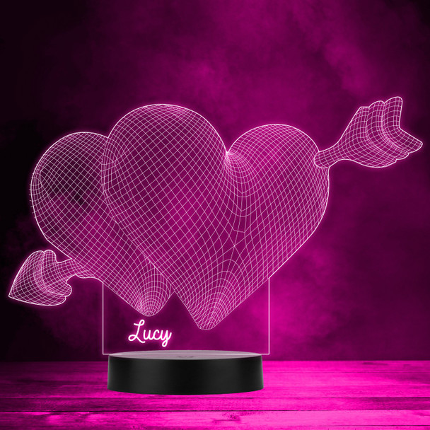 2 3D Love Hearts and Arrow Personalised Gift Colour Change LED Lamp Night Light