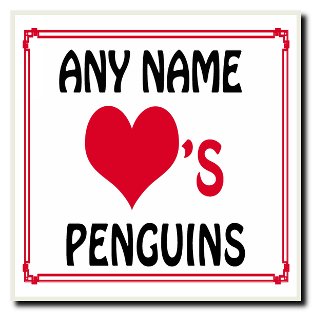Love Heart Penguins Personalised Coaster