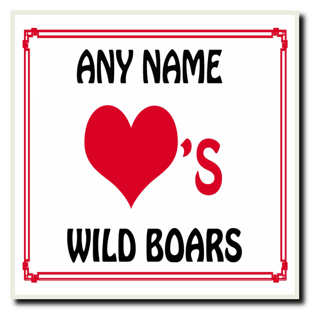 Love Heart Wild Boars Personalised Coaster