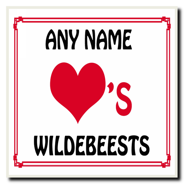 Love Heart Wildebeests Personalised Coaster