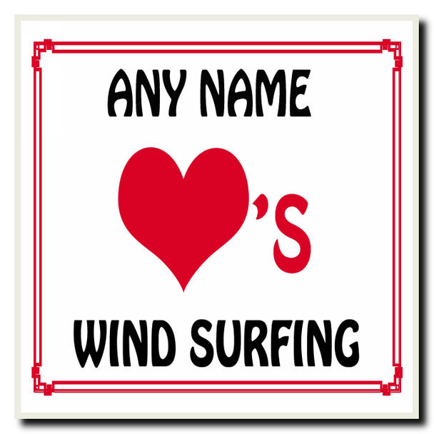 Love Heart Wind Surfing Personalised Coaster