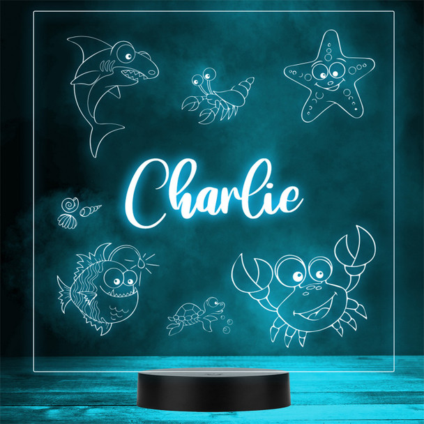 Cute Sea Animals Square Name Personalised Gift Colour Change LED Night Light
