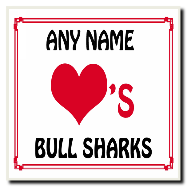 Love Heart Bull Sharks Personalised Coaster