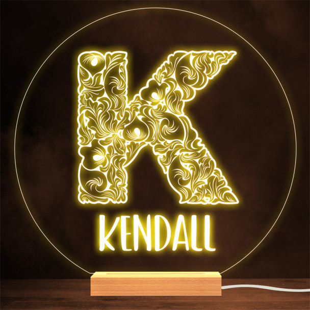 Floral Font letter Initial K Personalised Gift Lamp Night Light