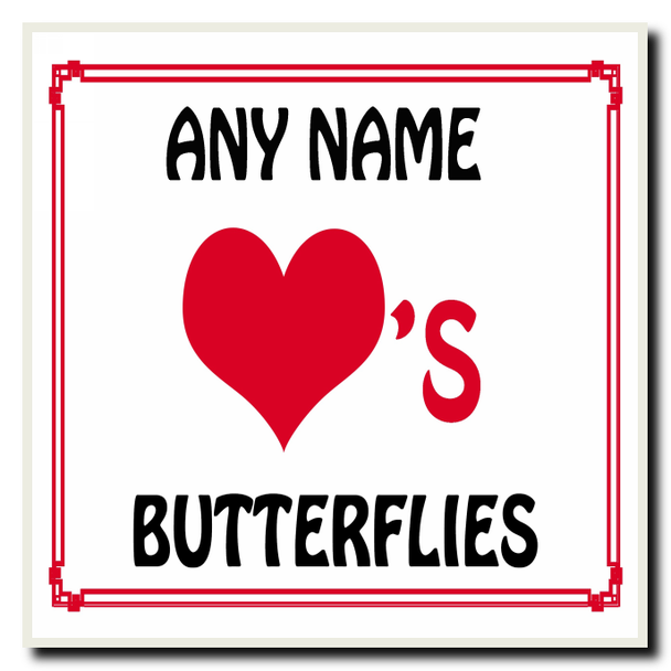 Love Heart Butterflies Personalised Coaster