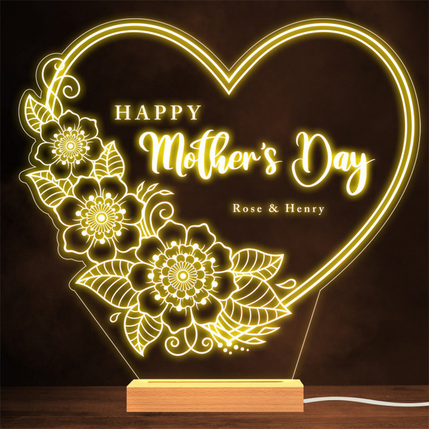 Happy Mother's Day Flowers Heart Personalised Gift Lamp Night Light