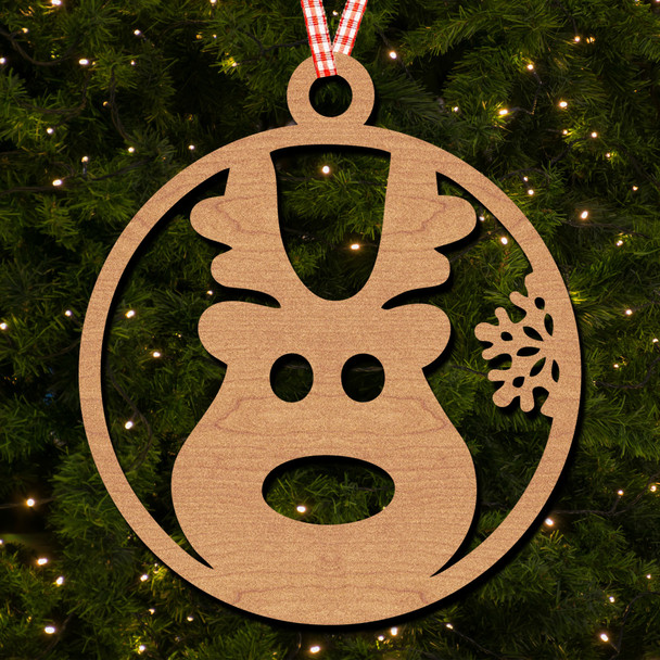 Round Cartoon Reindeer Antlers Snowflakes Ornament Christmas Tree Bauble