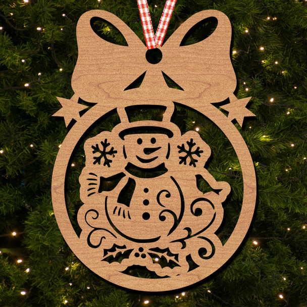 Round Bow Top Snowman Cartoon Snowflake Ornament Christmas Tree Bauble