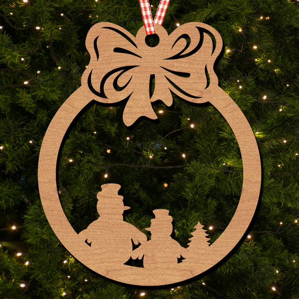 Circle Bow - 2 Snowmen and Xmas Tree Ornament Christmas Tree Bauble Decoration