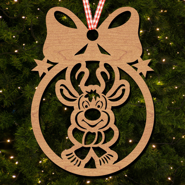 Round Bow Top Reindeer Cartoon Stars Ornament Christmas Tree Bauble Decoration