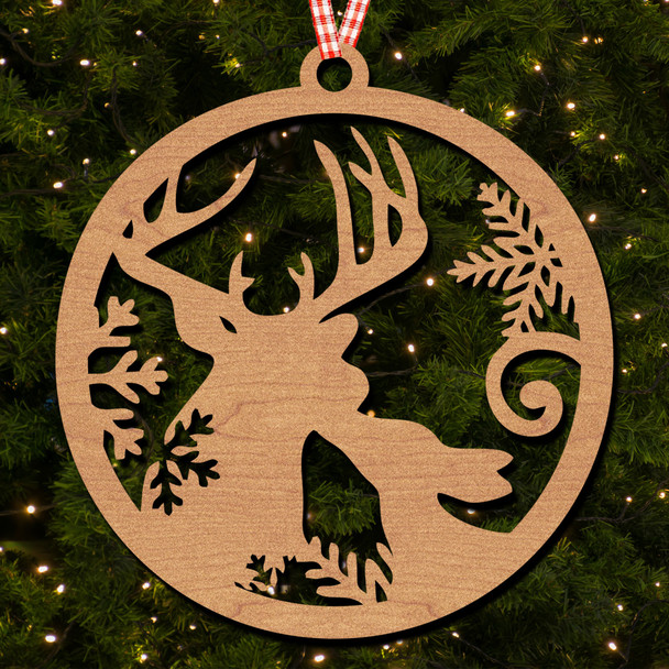Round Stag and Doe Snowflake Antlers Ornament Christmas Tree Bauble Decoration