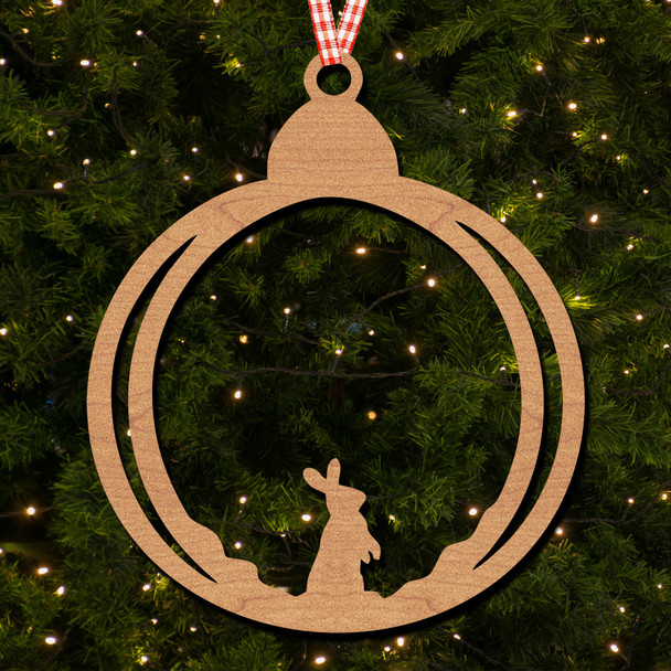 Round Single Rabbit Minimal Hanging Ornament Christmas Tree Bauble Decoration