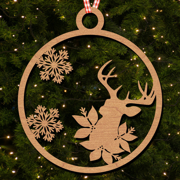 Round Stag Head Snowflakes Leaves Ornament Christmas Tree Bauble Decoration